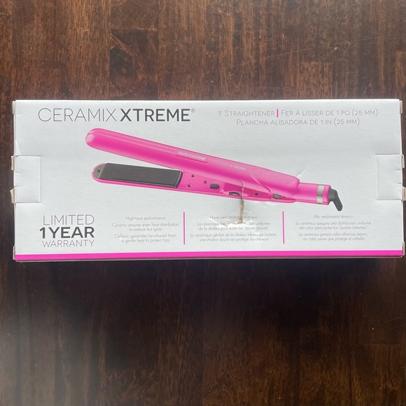 BaByliss PRO Ceramix Xtreme Ceramic 1" Straightener Flat Iron Hot Pink 450°F NEW - Picture 2 of 6